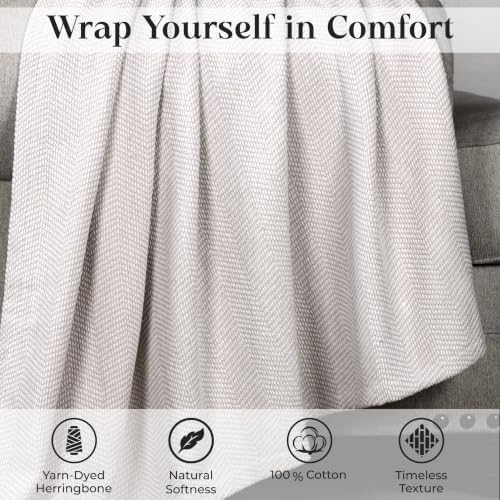 Chrisney Chenille Cotton Blanket, Soft Textured Herringbone Weave Bed