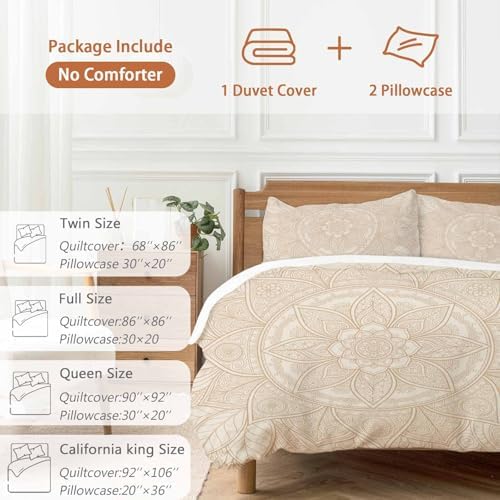 Beige Flowers Bedding Duvet Cover Queen Size - 1 Quilt Cover 90x90