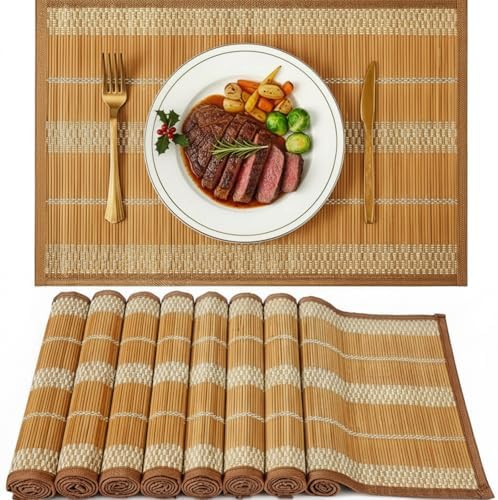 Pickmesh Bamboo Table Mats Set of 8, 18'' x 12'' Bamboo Table Mats
