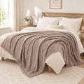 Knit Throw Blanket 50x60, Soft Fuzzy Fringe, Taupe