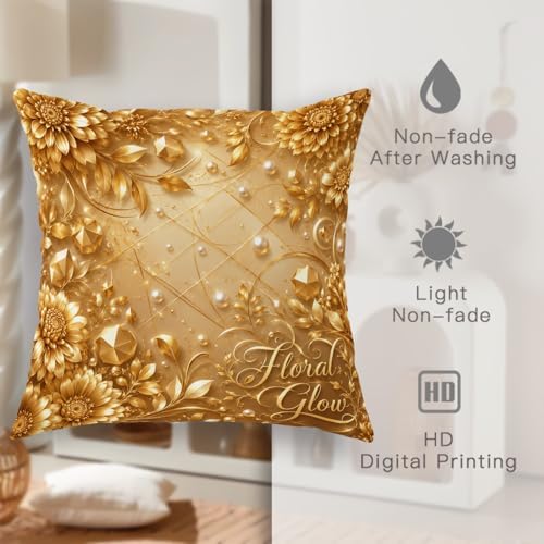 Sunflower Throw Pillow Covers Set of 2, Elegant Glamorous Leaves