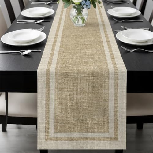 Beige Vintage Table Runner 108 Inch Long Dresser Scarves Linen