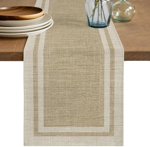 Beige Vintage Table Runner 108 Inches, Rustic Farmhouse Retro Art