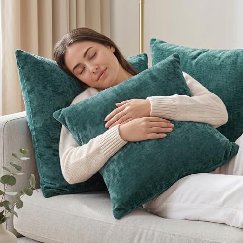 18x18 Throw Pillow Covers Set of 2, Premium Heavy-Duty Soft Chenille