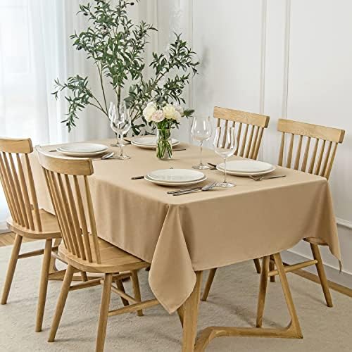 maxmill Faux Linen Textured Rectangle Tablecloth Water Resistant