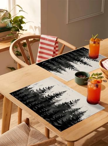 Placemats Set of 8, Mist Forest Woven Placemat, Linen Place Mats for