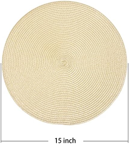AHHFSMEI Round Braided Placemats Set of 8 15 Inch Beige Table Mats