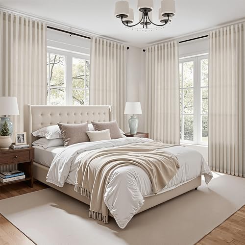 Nanspring Warm Beige Linen Curtains 72 Inch Length for Living Room