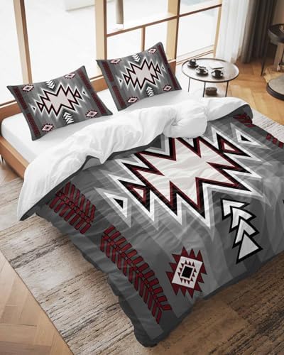 LooPoP Duvet Cover Set Full Size Grey Boho Comforter Sets 3 Pieces