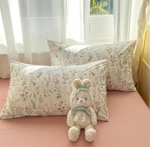 Sedefen Floral Duvet Cover Queen Size Green Floral On White Bedding
