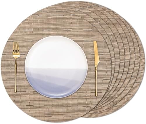15 Inch Round Placemats Set of 8, Washable Vinyl Woven Place Mats