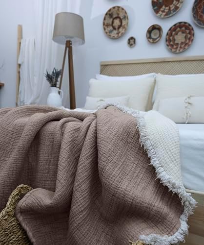 Quilted Throw Blanket Soft Gauze Dual Color, Lightweight Quilt,Blanket