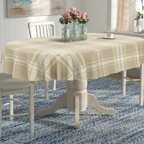 Plaid Oval Tablecloth Farmhouse 60"x84" Waterproof Table Cloth