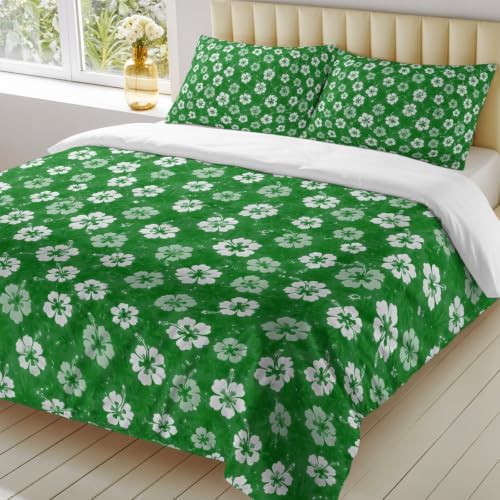 Duvet Cover Queen Size, Green Flowers 3-Piece Bedding Quilt/Comforter