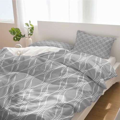 Duvet Cover Set Queen, Abstract Ripple Stripe 3 Piece Bedding Set