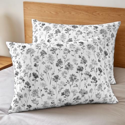 Grey Floral Duvet Cover Set 3 Pieces with Zipper Closure, Elegant