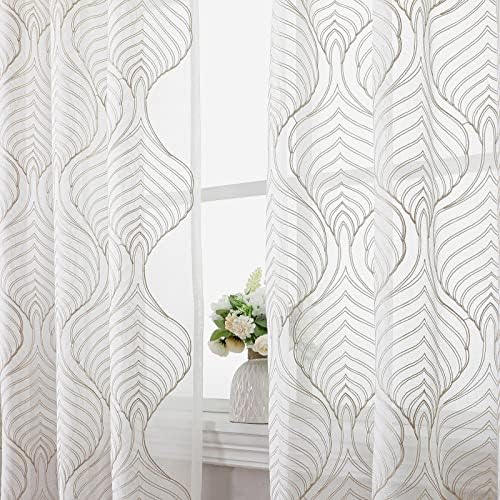 VISIONTEX Sheer Curtains 108 Inches Long 2 Panels Set, Taupe Moroccan