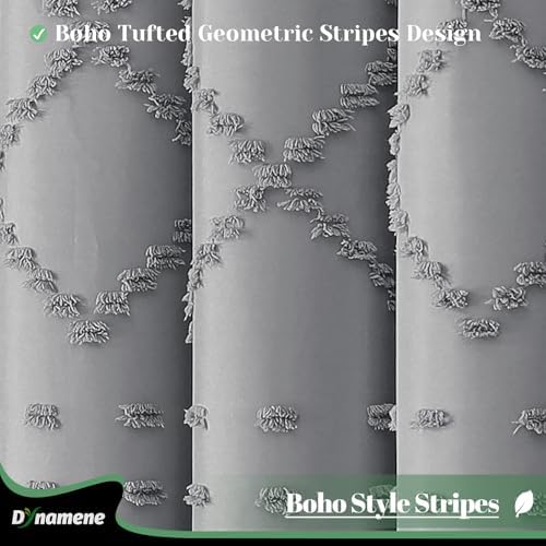 Dynamene Boho Farmhouse Fabric Shower Curtain Tufted Geometric 72x72