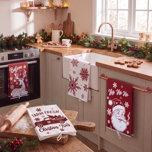 Bencailor 16 Pcs Christmas Kitchen Towels, Red White Dish Cloths