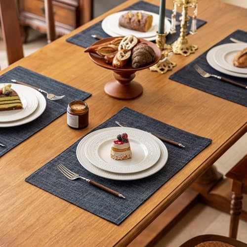 KXN Placemats Set of 6, Durable Dual-Layer Fabric Table Mats, Dark