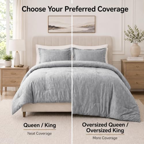 CozyLux Twin/Twin XL Comforter Set, Heathered Light Grey, 2 Pieces