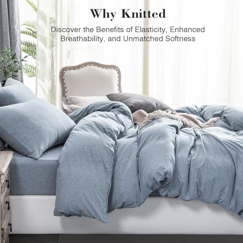 PURE ERA Jersey Knit Duvet Cover Set Heather Blueish Grey Queen