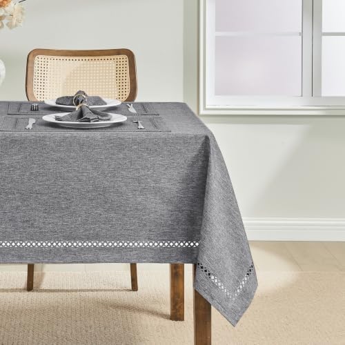 Gray 60x120 Rectangle Polyester Linen Farmhouse Tablecloth
