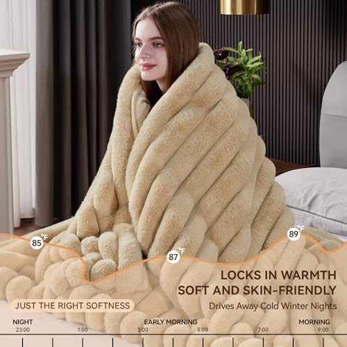 Faux Fur Throw Blanket, 1000GSM Thick Fluffy Fur Throw, 90"X104"