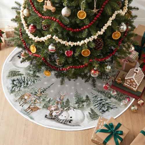 AVOIN colorlife 36 Inch Snowman Reindeer Tree Skirt