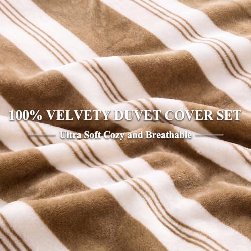 Merryword Khaki Striped Duvet Cover Set King Size,Soft Plush
