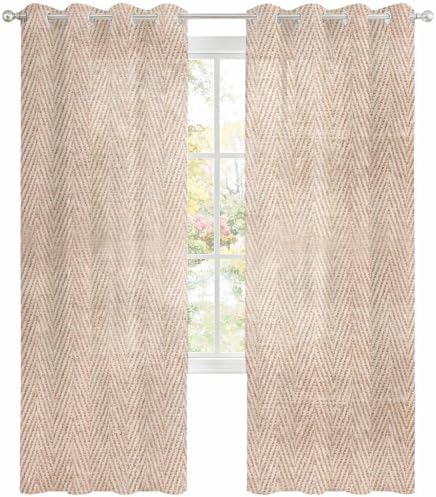 Beige Herringbone Sheer Curtains 84 Inch Long 2 Panels, Modern