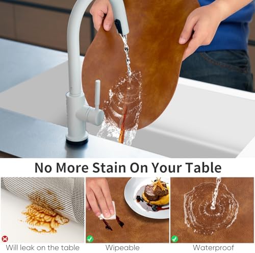 ADRIMER Oval Placemats Set of 6, Wipeable Faux Leather, Turmeric Brown