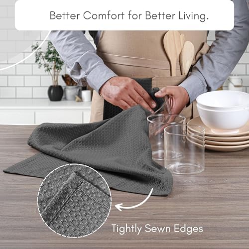 TWINY threads 6 Pc 100% Cotton Kitchen Towels, 16"x26", Absorbent