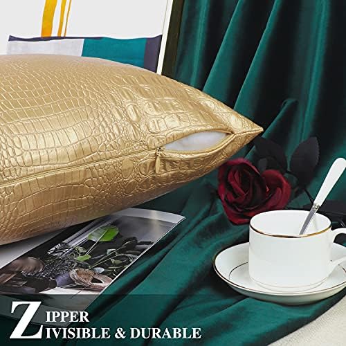 BRAWARM Gold Faux Leather Pillow Covers 20x20, Embossed Crocodile