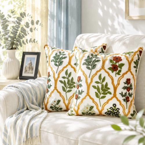 Alysheer Floral Decorative Embroidered Throw Pillow Cover 18"x18"