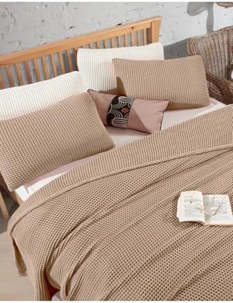 Waffle Weave Bedspread Queen Size Stone Gray 100% Cotton Lightweight