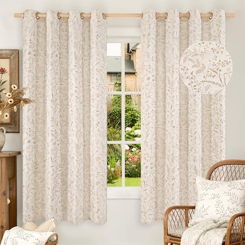 BGment Beige Linen Curtains for Living Room 63 Inch Length 2 Panels