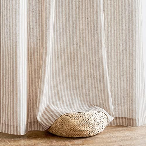 Jinchan Linen Curtains for Living Room and Bedroom - Taupe Striped