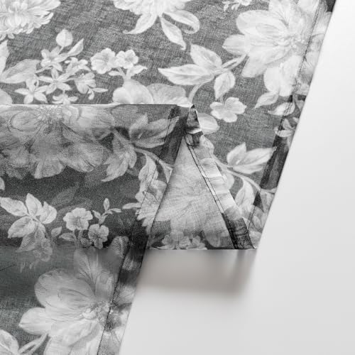 Black Sheer Floral Curtains 72 Inch Length 2 Panels for Bedroom Modern