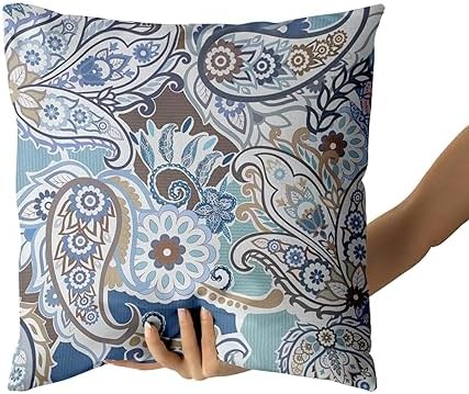Paisley Pattern Pillow Covers 18X18 Inch Blue Brown Cream Square Couch