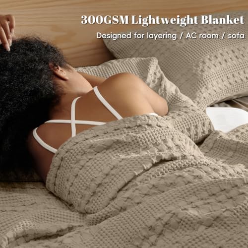 PHF Lightweight 100% Cotton Waffle Blanket for Bed, Queen, Taupe