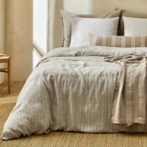 Vintage Fine Striped Duvet Cover Set King-90% Natural Cotton and 10%