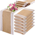 Tatuo 6 Pcs Burlap Table Runners with Lace 12 x 72 Rustic Jute, Cute