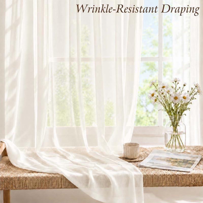 Simplebrand Cream Sheer Curtains 120 Inches Long 2 Panels, 52 W x 120