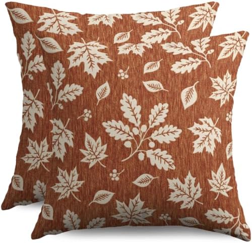 Fall Decor Pillow Covers 22x22 Set of 2, Rust Maple Leaf