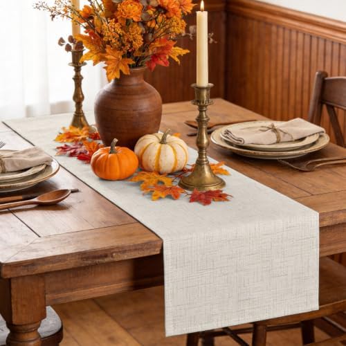 Cream Beige Table Runner 72 Inch Long Dresser Scarves Cotton Linen