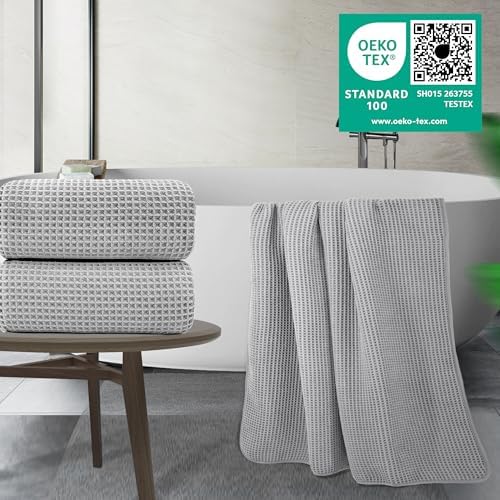 POLYTE 430 GSM Poly Blend Microfiber Waffle Bath Sheet XL Set, 35x70