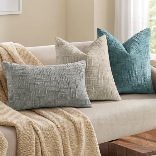 decorUhome Textured Chenille Throw Pillow Covers 22x22 Set of 2 Teal