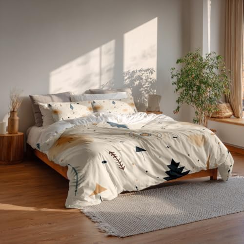 Geometric Shapes Duvet Cover Set King Size, 3 Pieces Bohemian Themed
