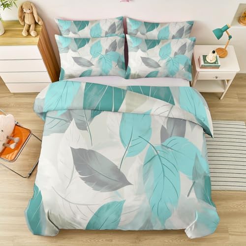 Soft Microfiber Duvet Cover Light Gray - Plants Gradient Leaves